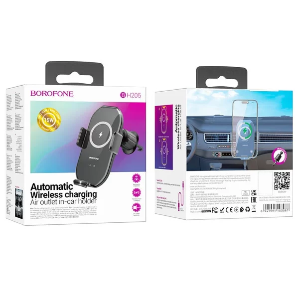 Авто держатель Borofone BH205 Rusher wireless fast charging [Black]